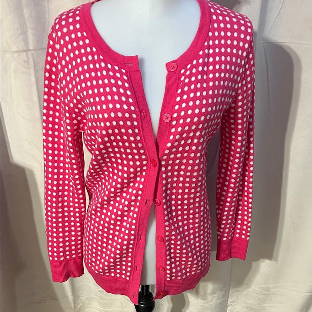 Merona Pink Cardigan With White Polka Dots